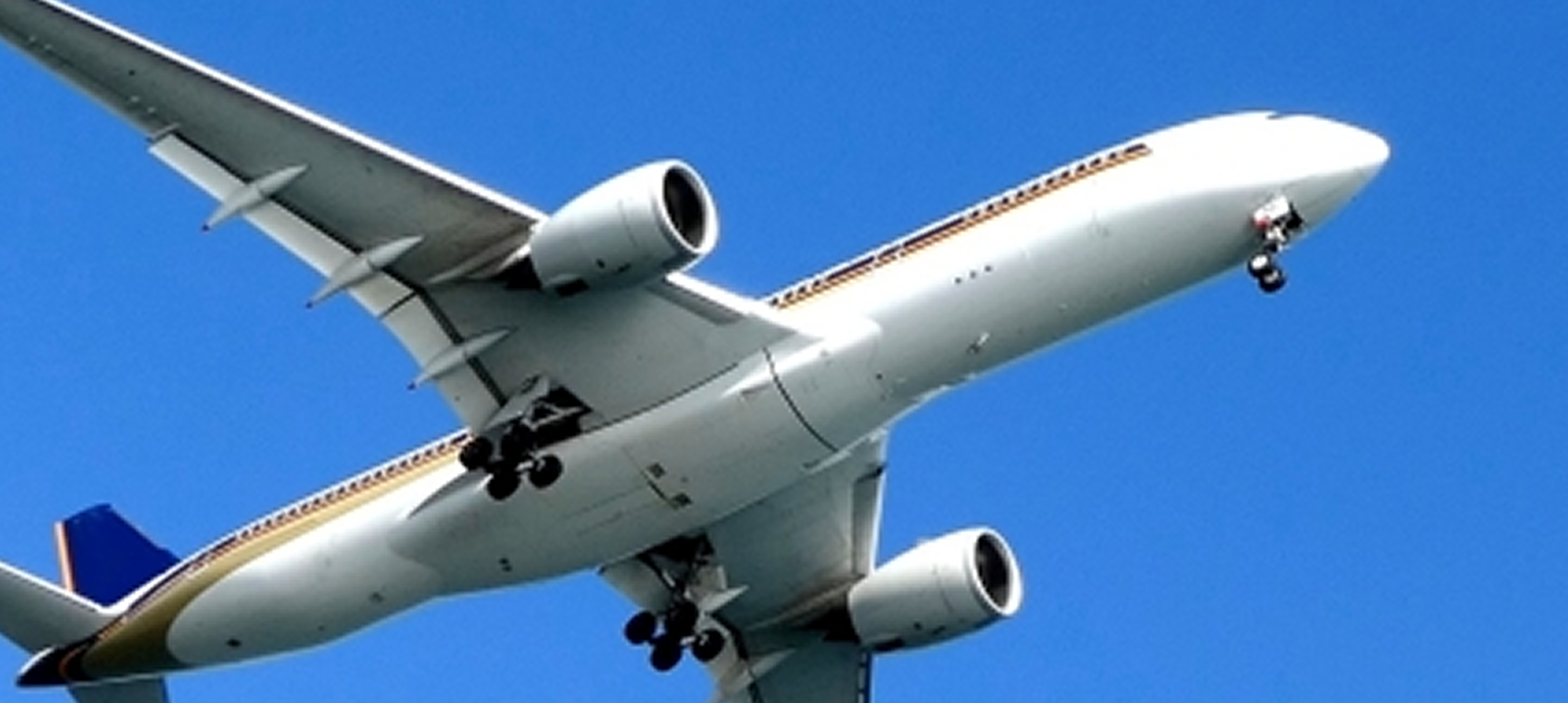 Airplane flying in a clear blue sky.