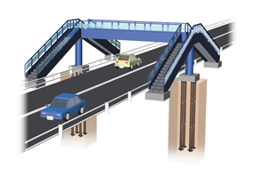 横断歩道橋(狭小地での基礎計画)／単柱式橋脚